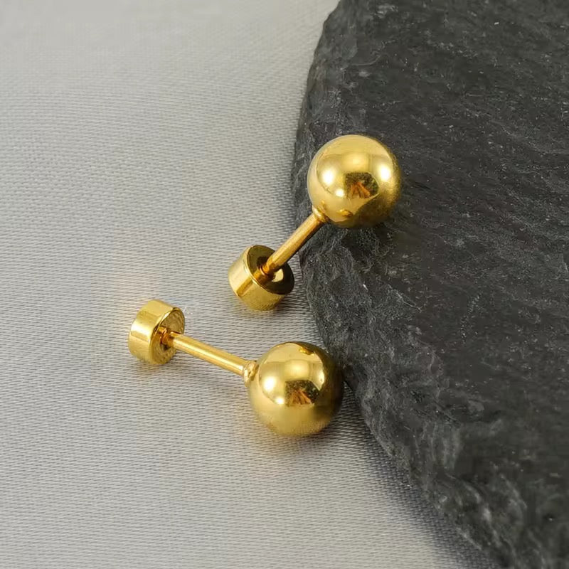 Earrings (Piercing Ball Back) 311 — gold-colour Brass by Qimati