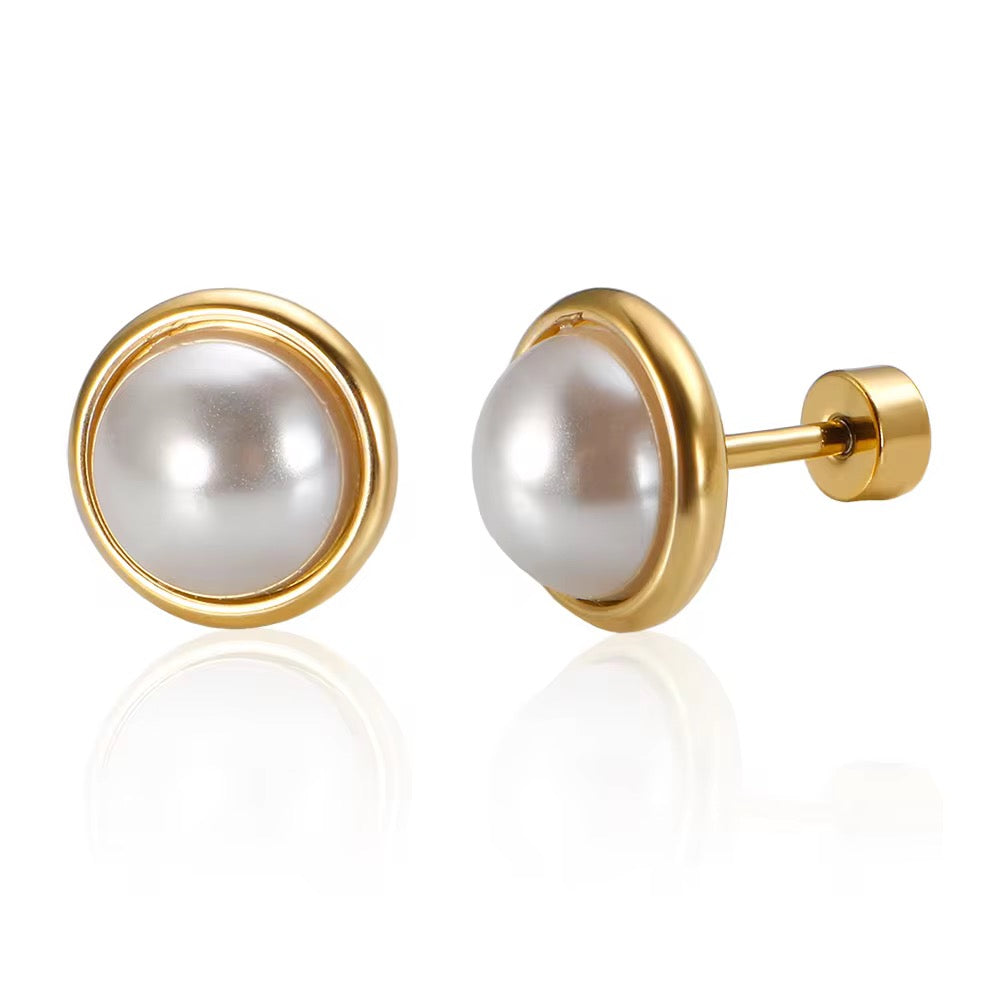 Earrings (Piercing Ball Back) 310 - brass by Qimati