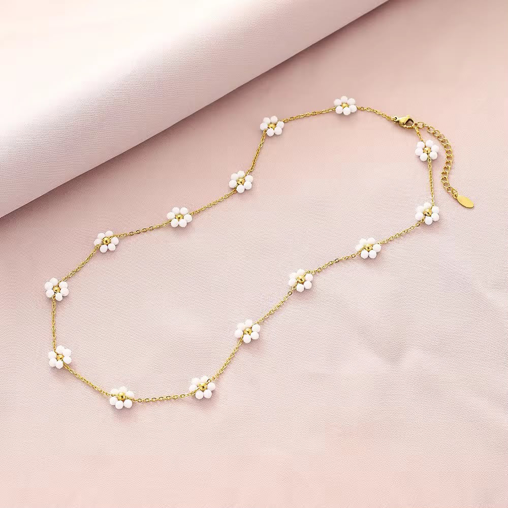 Necklace 791 ( White Pearl / Pink Beads) - 304 stainless steel by Qimati
