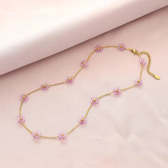 Necklace 791 ( White Pearl / Pink Beads)