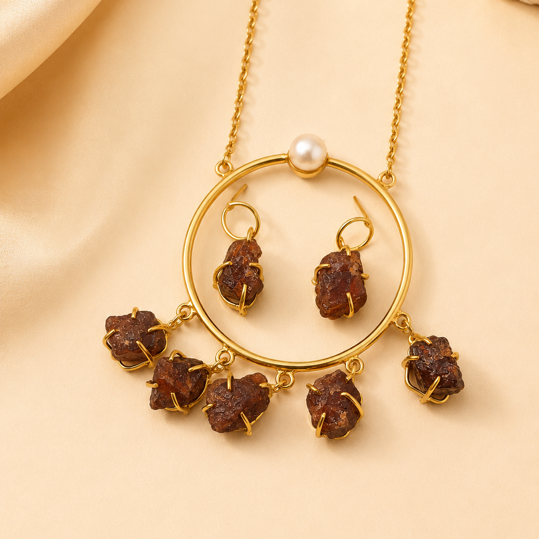 Set (Necklace & Earring) 005 - brass by Qimati