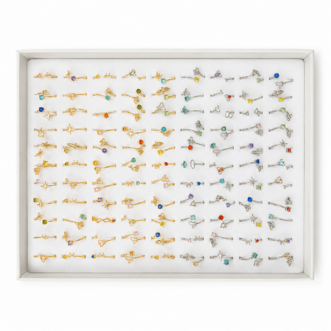 Rings 177 (Set of 5 Gold and 5 Silver total 10 rings for 600/-) - brass by Qimati
