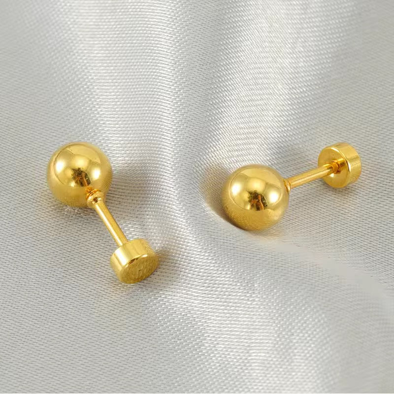 Earrings (Piercing Ball Back) 311 — gold-colour Brass detail by Qimati