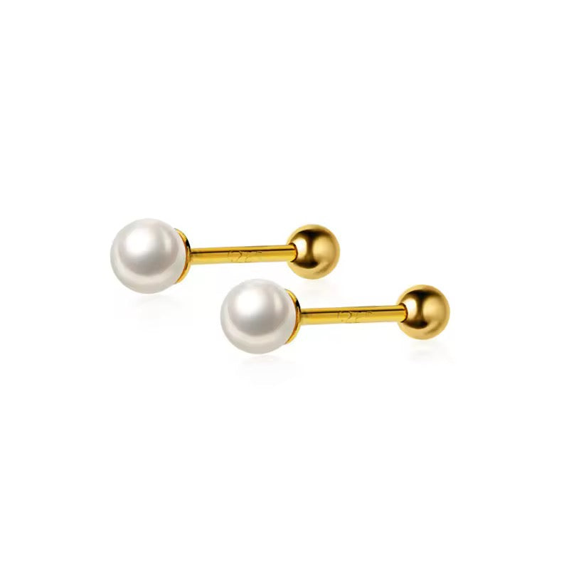 Earrings (Piercing Ball Back) 307 — gold-colour Brass by Qimati