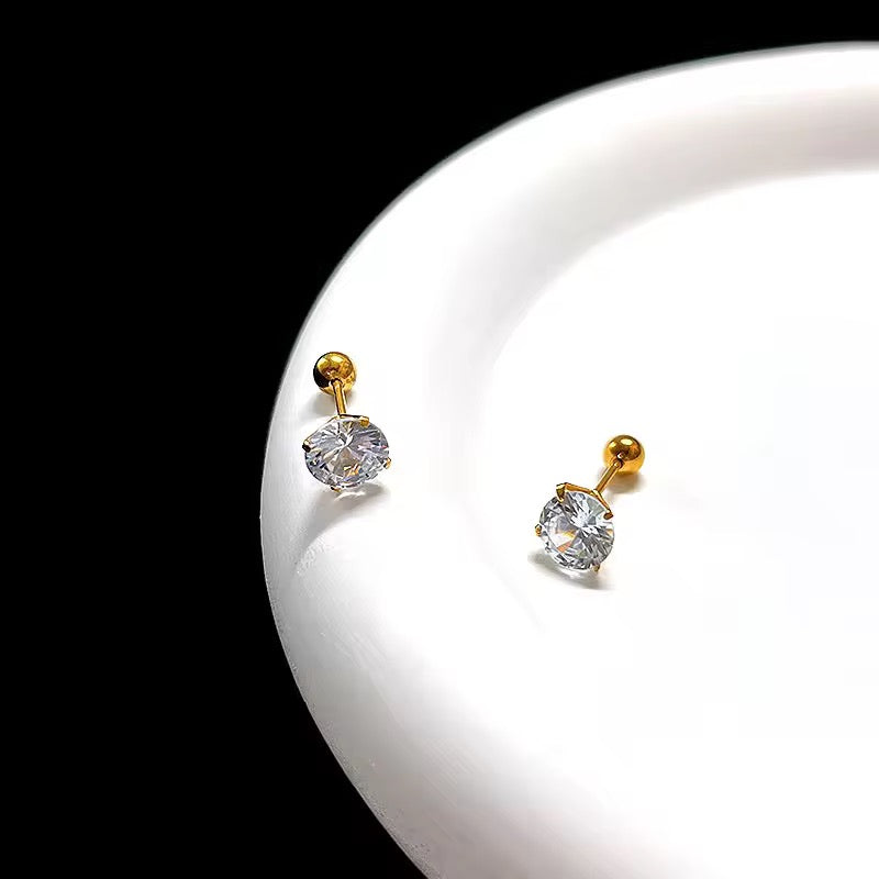 Earrings (Piercing Ball Back) 309 - brass by Qimati