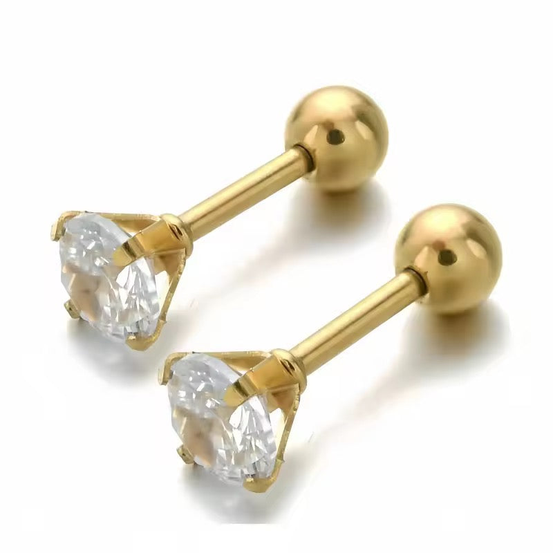 Earrings (Piercing Ball Back) 308 - brass by Qimati